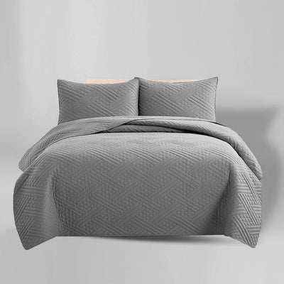 Plain BEDSPREAD 3 PCS Set - GREY (Light Filling)