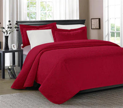 Plain RED WHITE 6pcs Bedspread Set ( Light Filling )