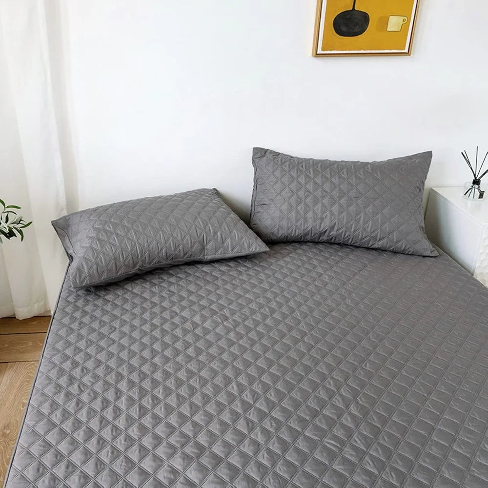 QUILTED WATERPROOF MATTRESS PROTECTOR - GREY