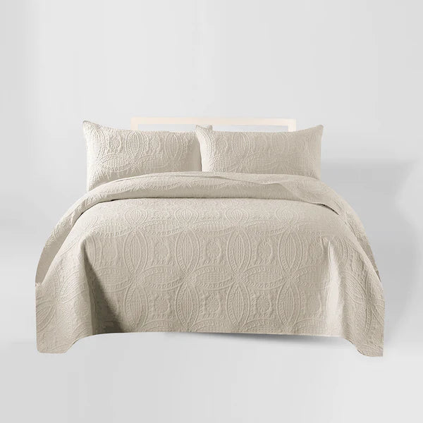 Plain BEDSPREAD 3pcs Set - OFF WHITE (Light Filling)