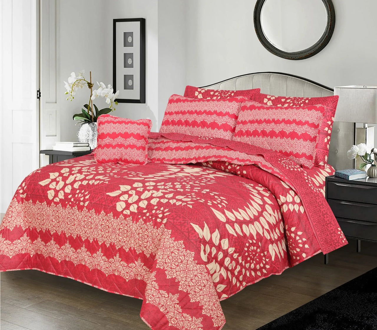 Crimson- 7pcs Summer Comforter Set (Light Filling)