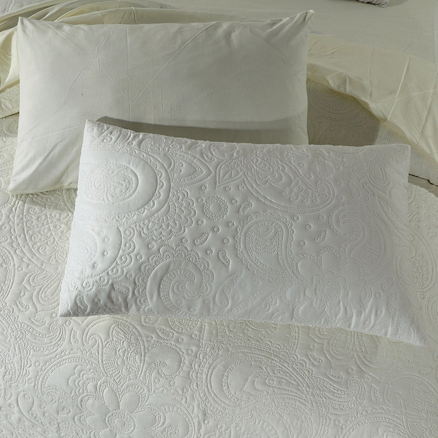 Plain BEDSPREAD 3pcs Set - OFF WHITE (Light Filling)