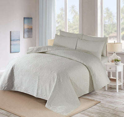 Plain BEDSPREAD 3pcs Set - OFF WHITE (Light Filling)