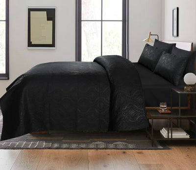 Dark Black Plain-  Summer BEDSPREAD Set (Light Filling)