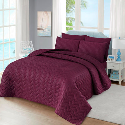 MAROON STRIPE Plain- 6pcs Summer Comforter Set (Light Filling)