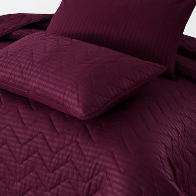 MAROON STRIPE Plain- 6pcs Summer Comforter Set (Light Filling)