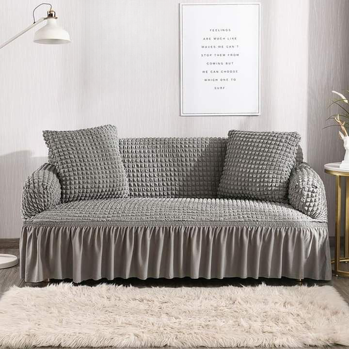 RUFFLED TURKISH SOFA COVER - GREY