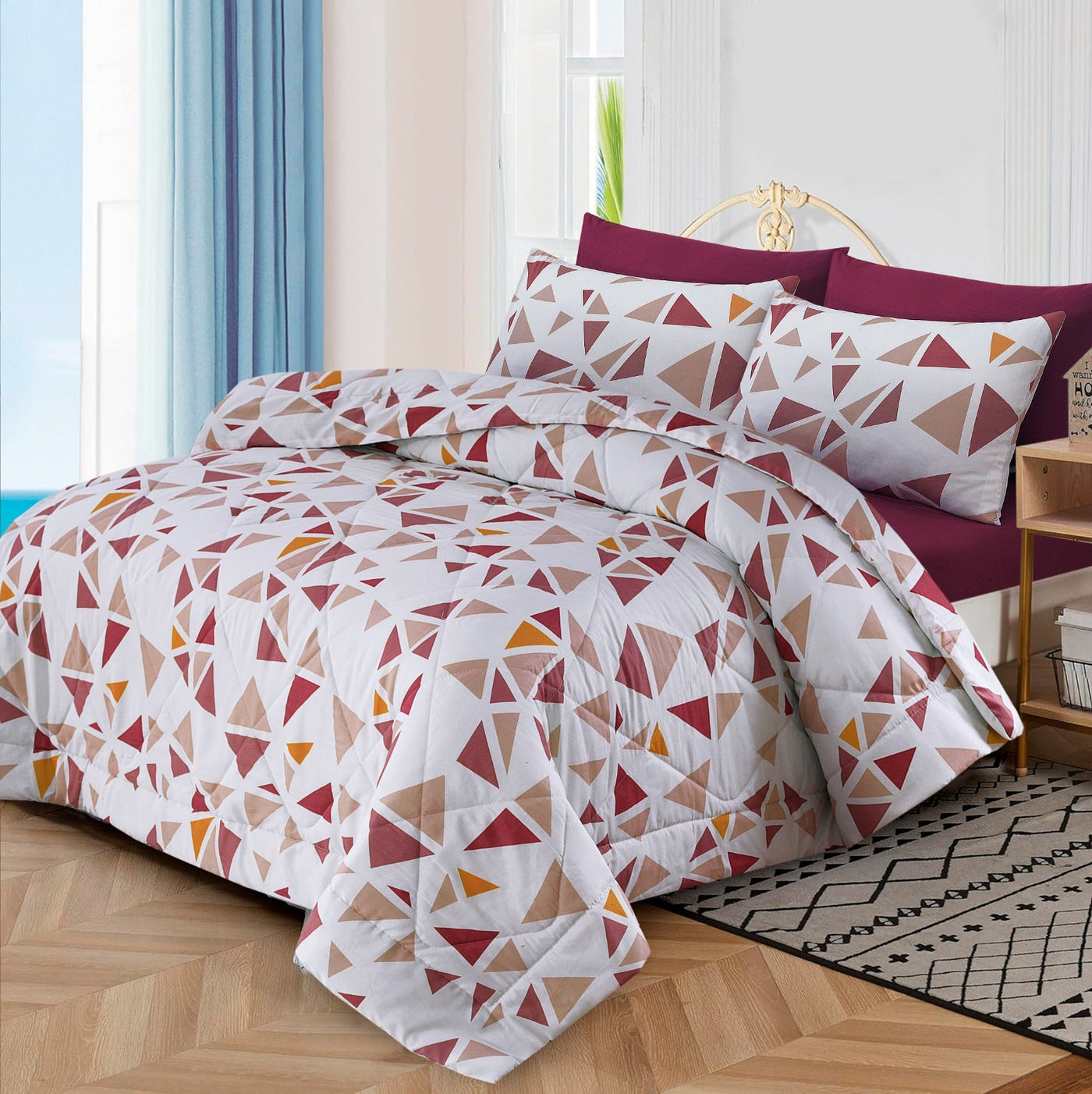 Reddish Tukri-6pcs Summer Comforter Set (Light Filling)