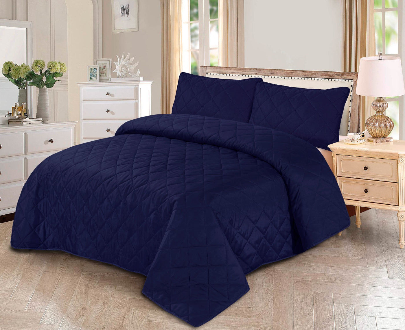 Plain Navy Blue 3pcs Summer Comforter Set ( Light Filling )