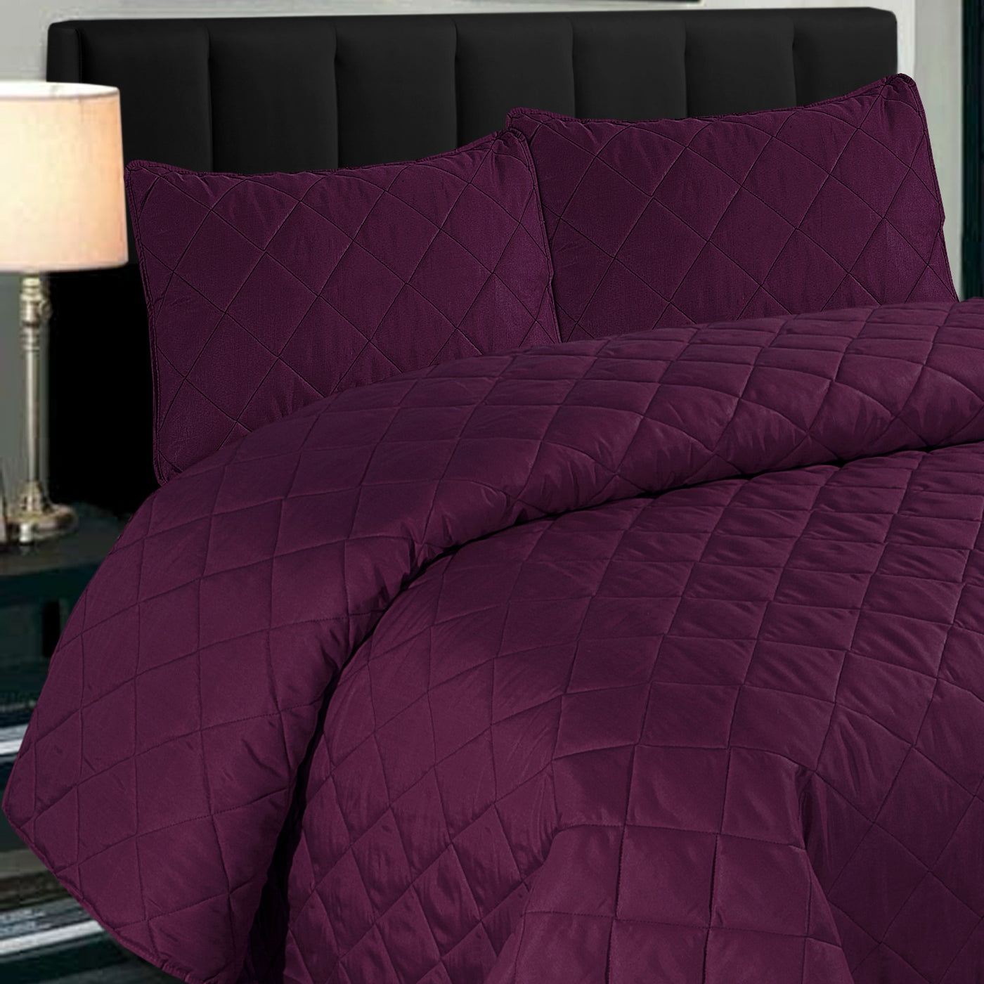 Plain PURPLE 3pcs Summer Comforter Set ( Light Filling )