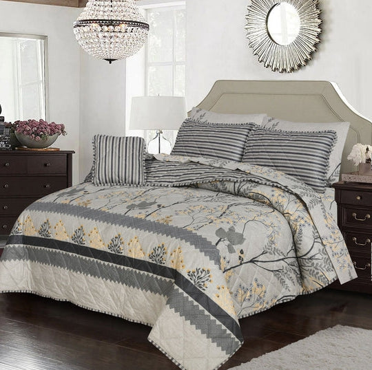 Grey Leaves-8pcs Summer Comforter Set (Light Filling)