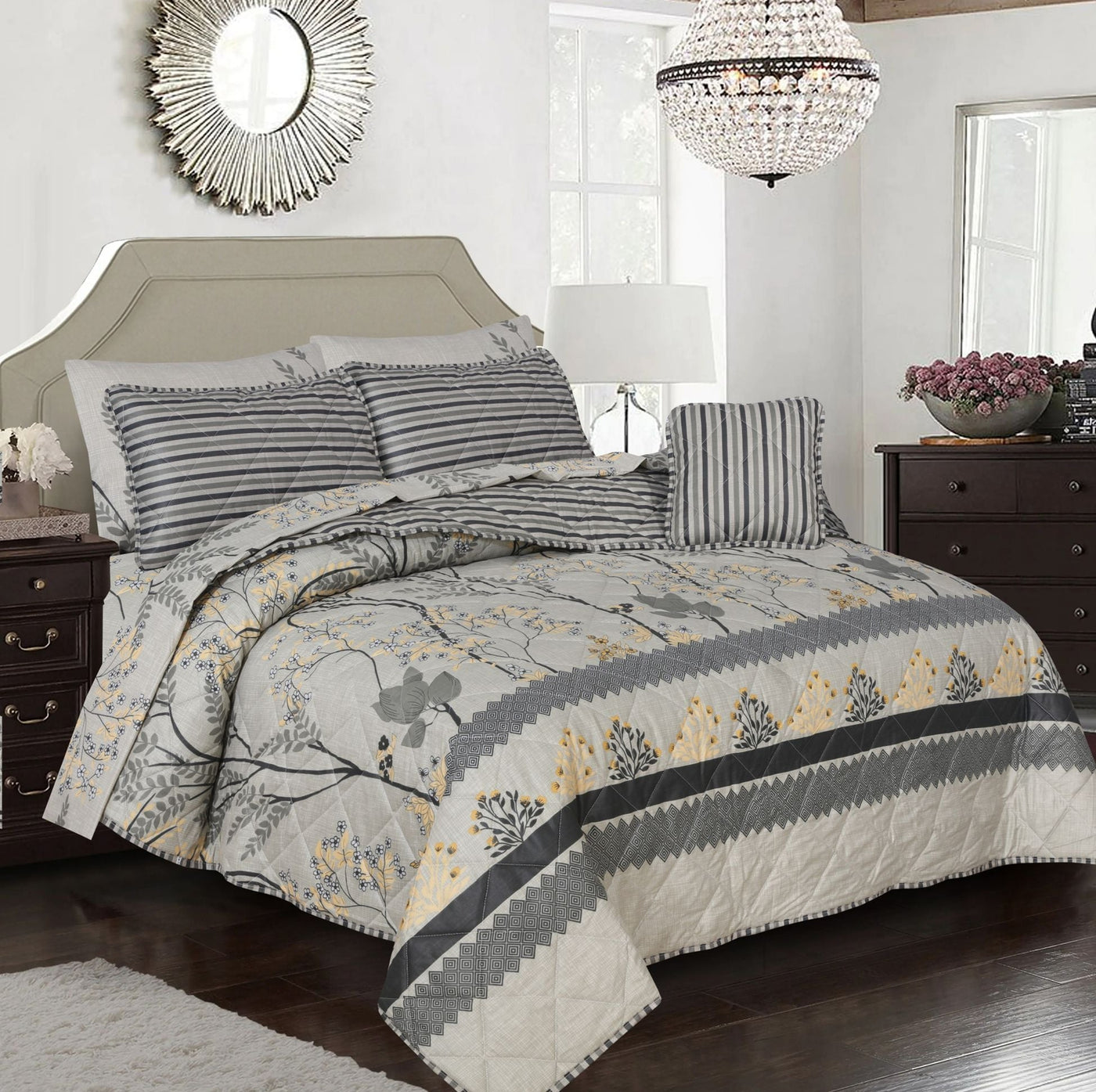 7 PCS COMFORTER SET - GREYISH