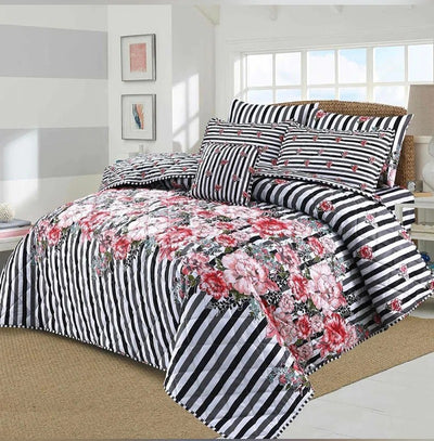 7 PCS COMFORTER SET - FLORAL STRIPES