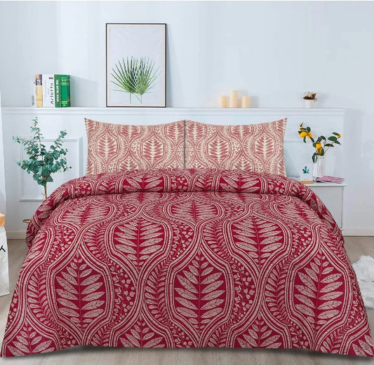 KING SIZE 3 PC BED SHEET - RED PHULKI