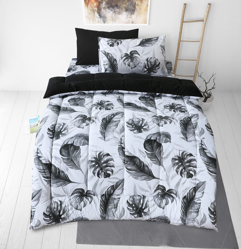 PREMIUM SINGLE BED 4PCS COMFORTER SET - BLACK PRINT