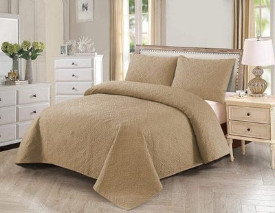 Beige Plain- Summer 3pcs BEDSPREAD Set (Light Filling)