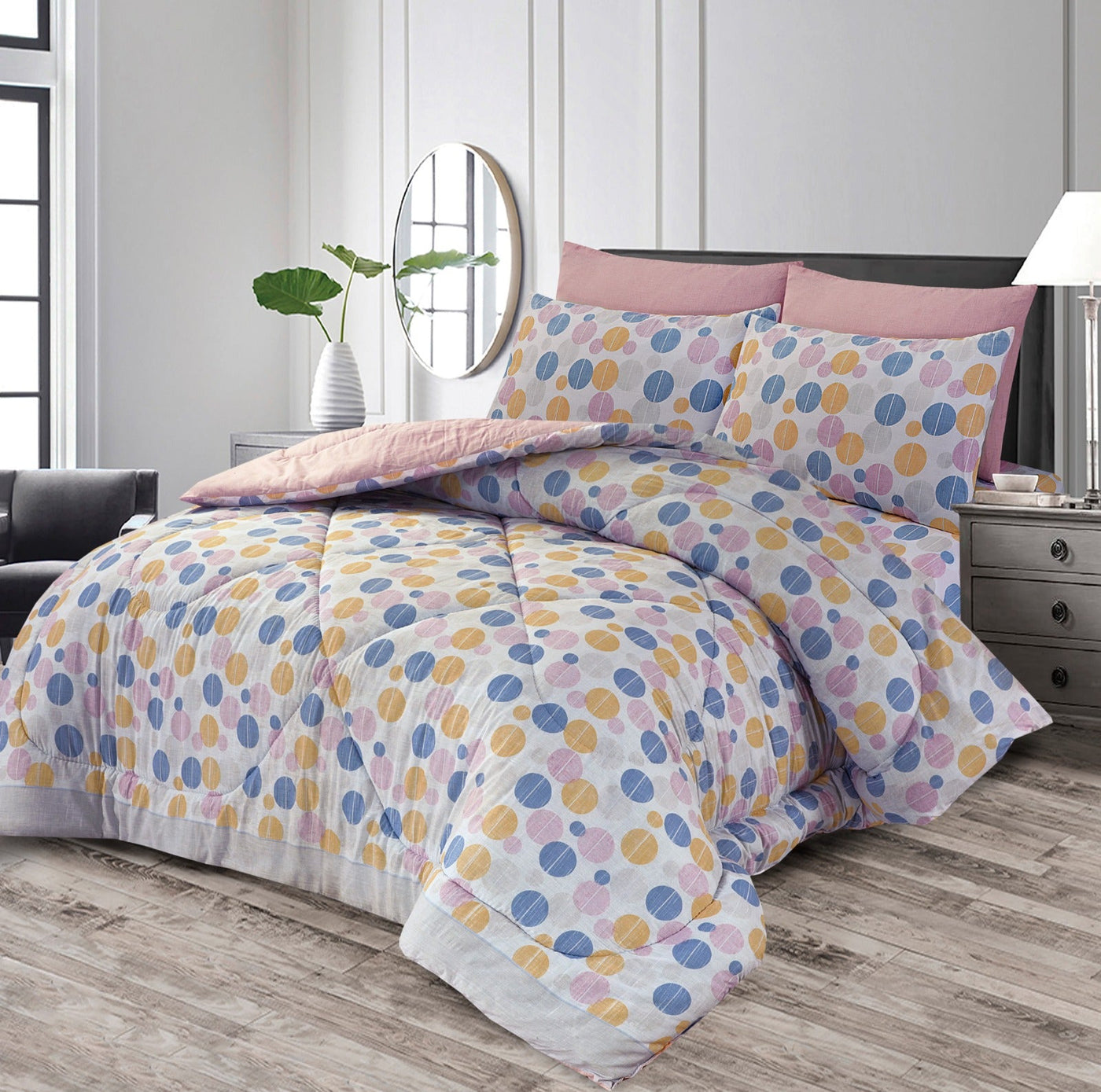 White Bloom Check- Summer Comforter Set (Light Filling)