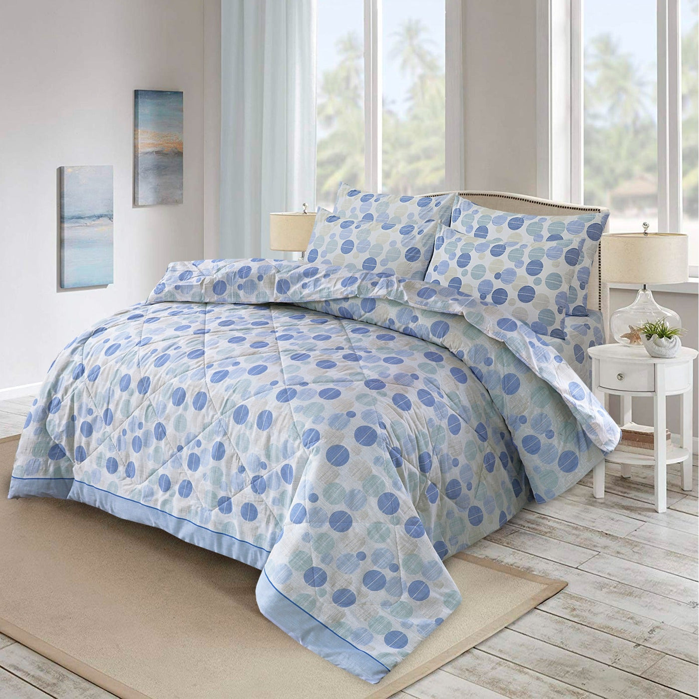 Blue Circles-6pcs Summer Comforter Set (Light Filling)