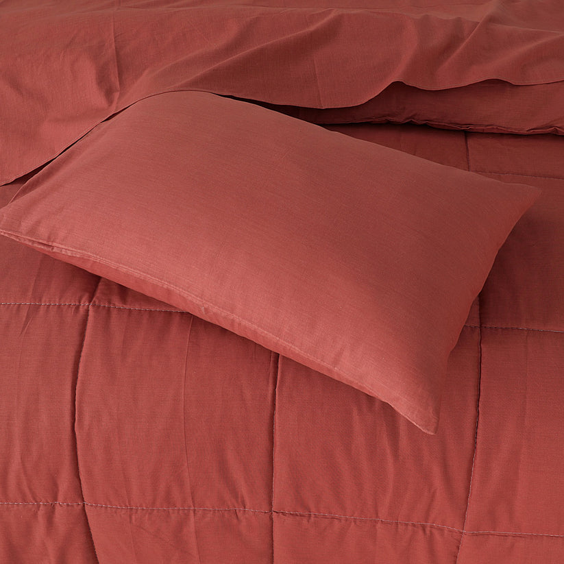 SINGLE BED COMFORTER SET - CARROT RED