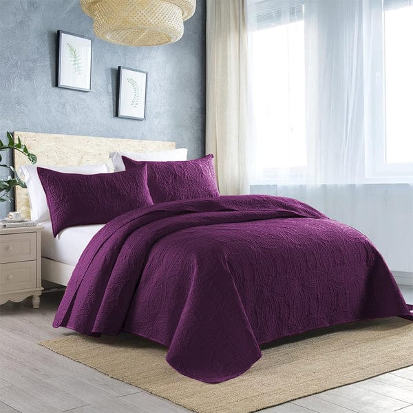 PURPLE Plain- Summer BEDSPREAD Set (Light Filling)