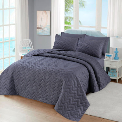 Grey STRIPE Plain- Summer Bedspread Set (Light Filling)