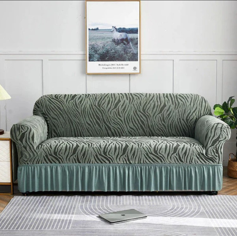 Premium Zebra Velvet Palachi Sofa Cover - Light Green