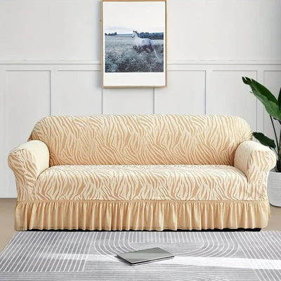 Premium Zebra Velvet Palachi Sofa Cover - Pearl Off White